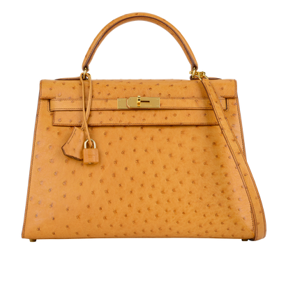 Kelly 32 In Ostrich Cognac, front view